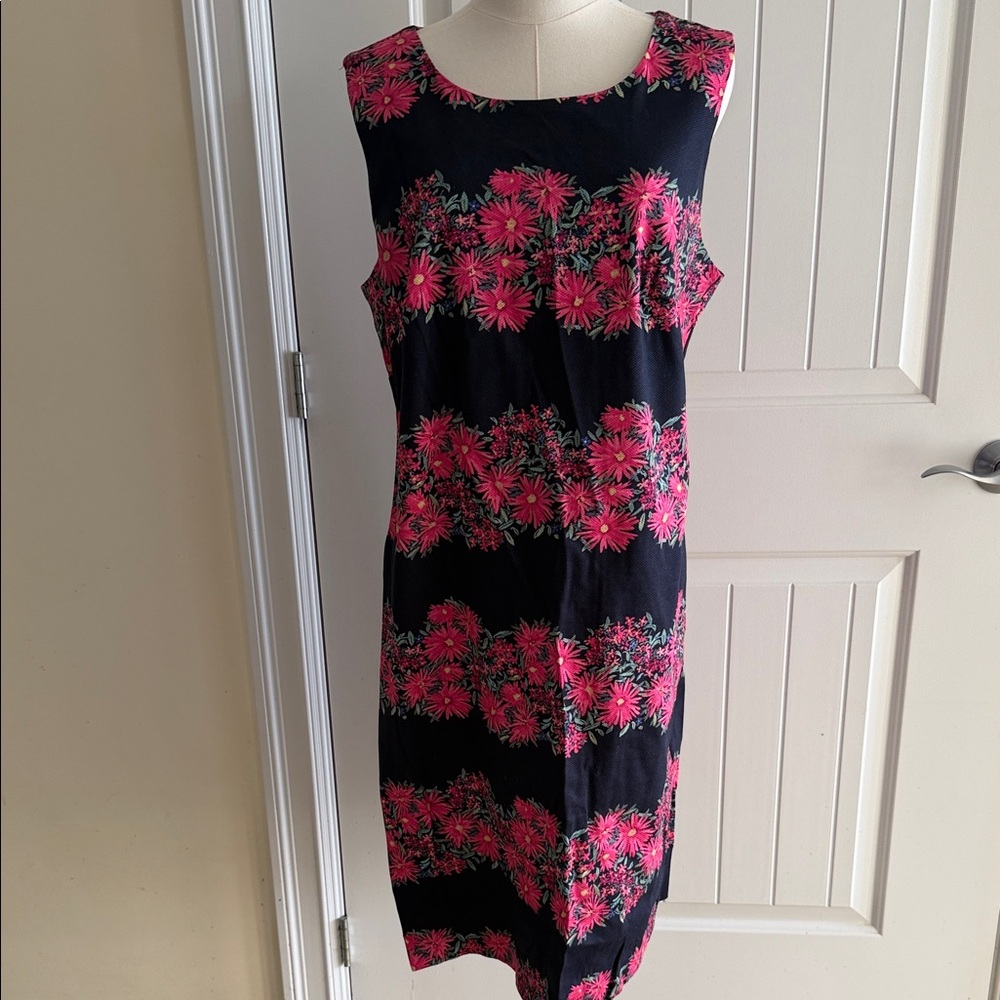 Talbots Black and Pink Floral Midi Dress